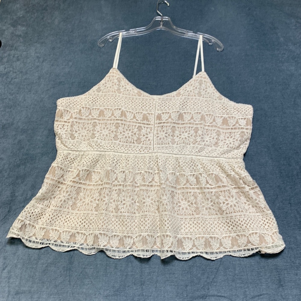 Maurices Peplum Cami Tank Top Womens 2 Beige Floral Lace Details Spaghetti Strap